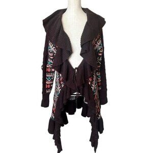Powder River Outfitters Womens Ruffle Knit Cardigan Size L Brown Southwestern Pr